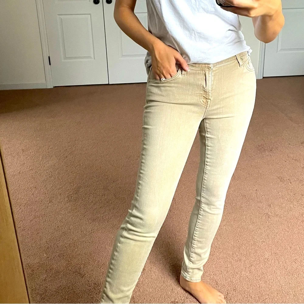Seven 7 For All Mankind Women’s Skinny Ankle Jeans Tan Brown Size 28 Trendy Fall - Picture 2 of 14